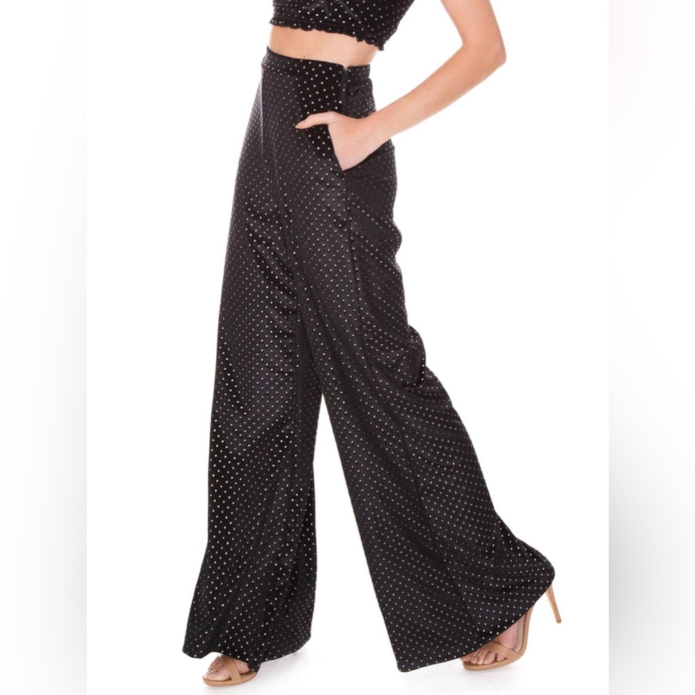 Show Me Your Mumu Stud Velvet Black Wide Leg Pull On Elis Trouser‎ Small 3D